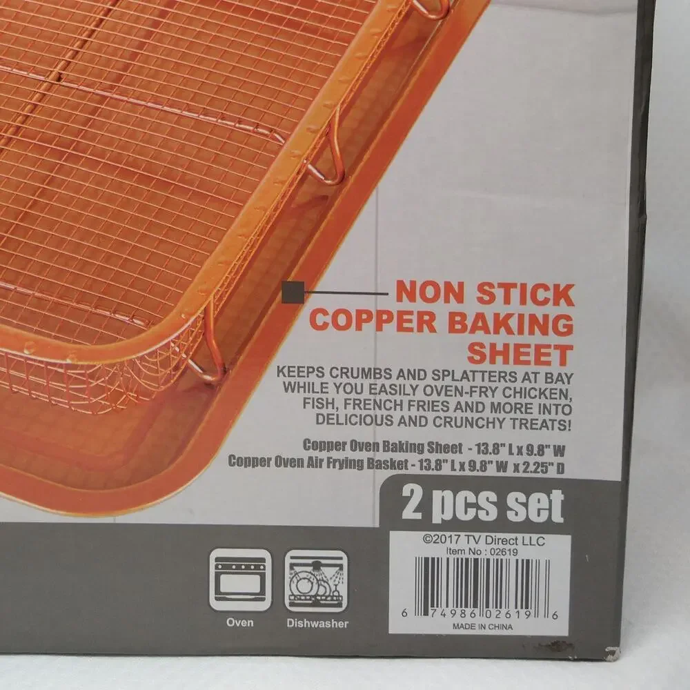 Copper Oven Air Fryer Crisper Basket Tray 2 Piece Set Non Stick New Box